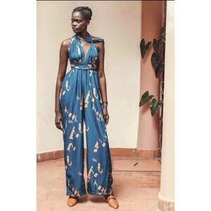 Diarrablu Convertible Multi-way Jumpsuit XL Satin Wide Leg Adjustable Teal Multi